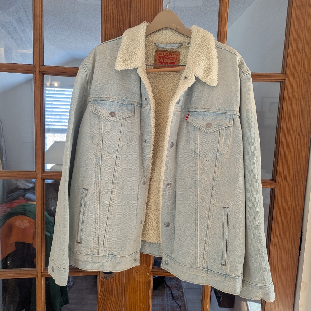Levi's light Blue Denim trucker shearling jacket nwot XXL unisex men's women's